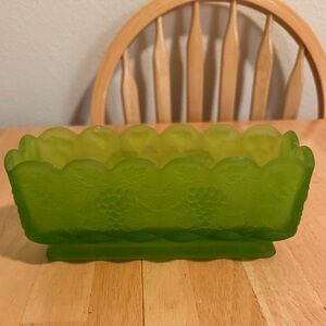 Westmoreland Frosted Glass Moss Green Panel Grape Planter Box - Vintage